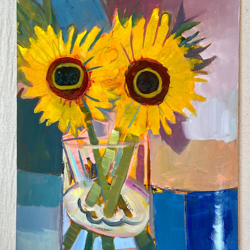 Valerie Lamb-Steece Art Posters, Prints, & Visual Artwork Sunflower with blue background Original artwork for sale