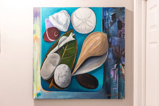 Valerie Lamb-Steece Art Seashells and Stones, coastal painting Original artwork for sale